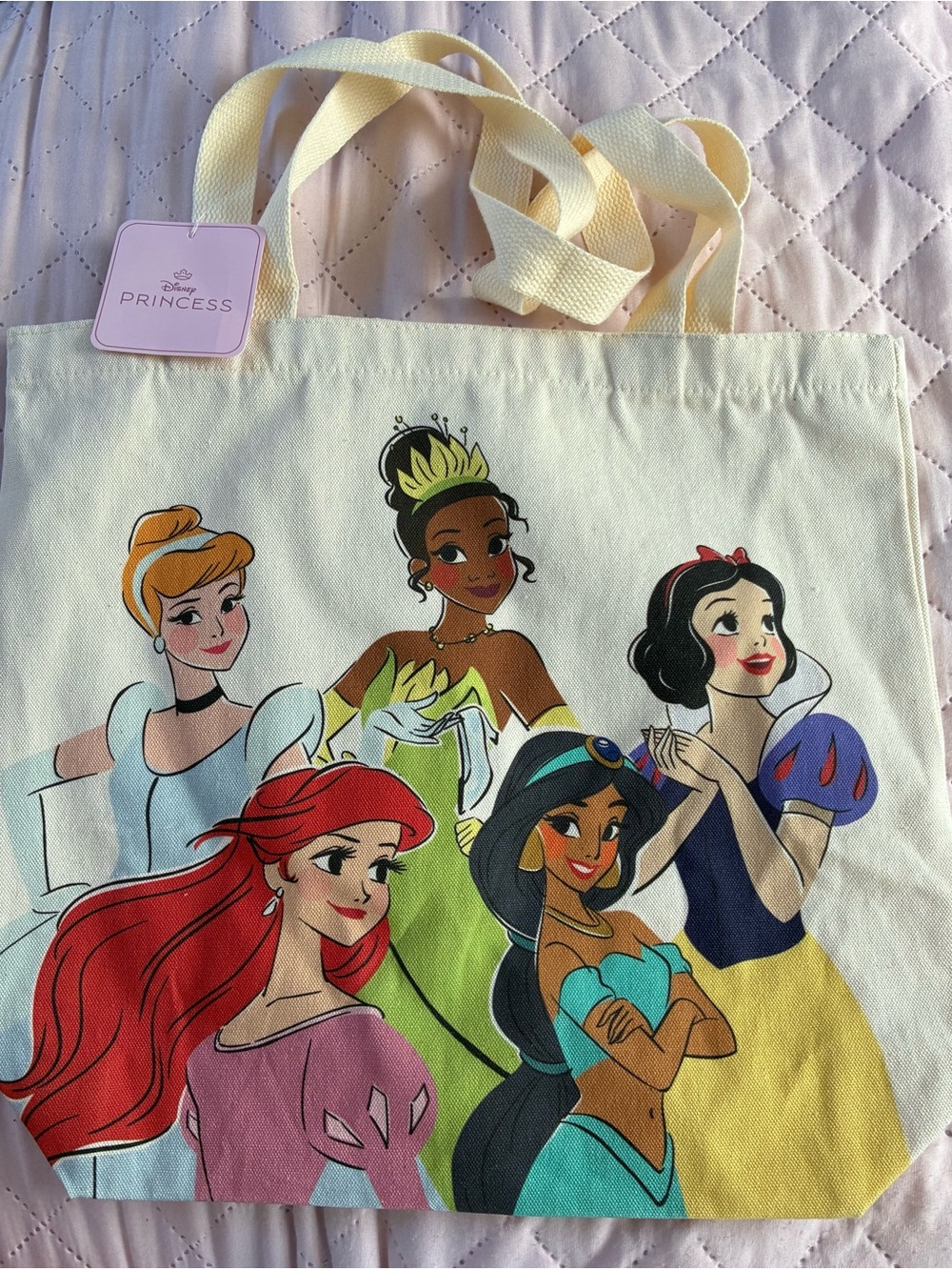 Disney Princess Cream Canvas Tote with Multicolor Princess Print